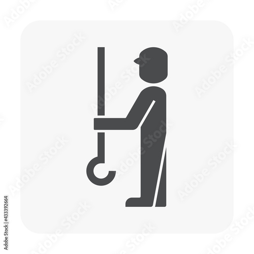 Rigger vector icon. Include crane hook, rope or sling. That worker person and lifting equipment for inspection and hand signaler in heavy industrial work i.e. construction, manufacturing, oil industry