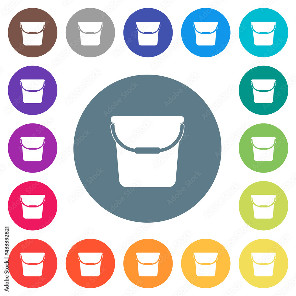 Single bucket flat white icons on round color backgrounds Single bucket flat white icons on round color backgrounds
