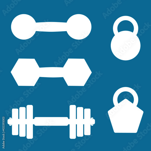  Dumbbell icon set. Vector illustration. Exercise symbol.
