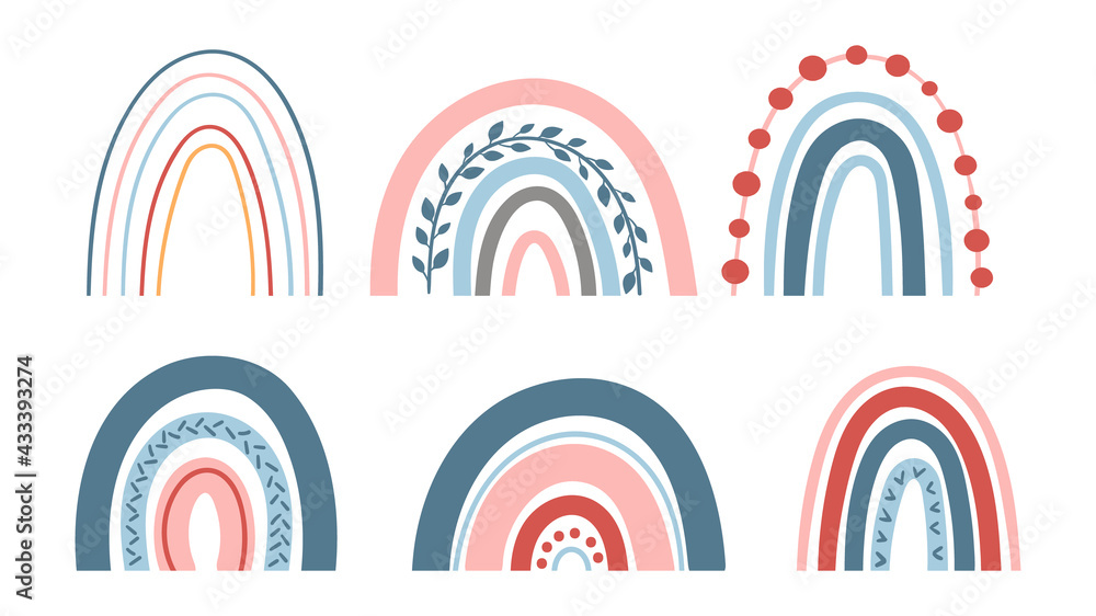 Spring boho pastel colored rainbow clipart set Stock Vector | Adobe Stock