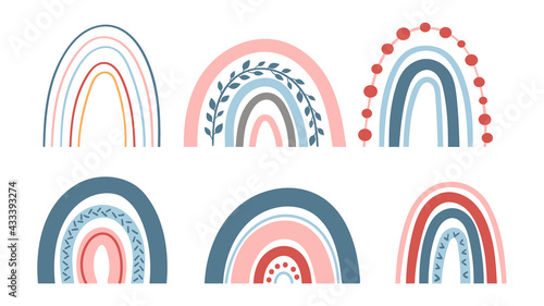 Spring boho pastel colored rainbow clipart set