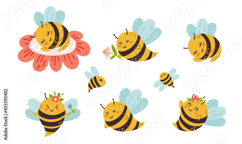 Honey bee cartoon kids isolated clip art bundle