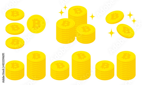 ビットコインマークの入ったコインのイラストセット