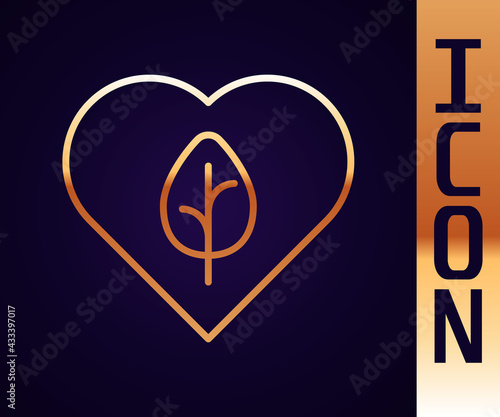 Gold line Vegan food diet icon isolated Gold line background. Organic, bio, eco symbol. Vegan, no meat, lactose free, healthy, fresh and nonviolent food. Vector