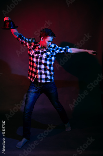 Dancing guy with red and blue light