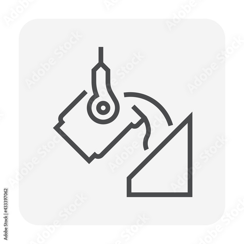 Casting process in metallurgy or metallurgical production industry vector icon. That manufacturing process in foundry, furnace or factory plant. To pouring hot liquid or molten metal into ingot mold.