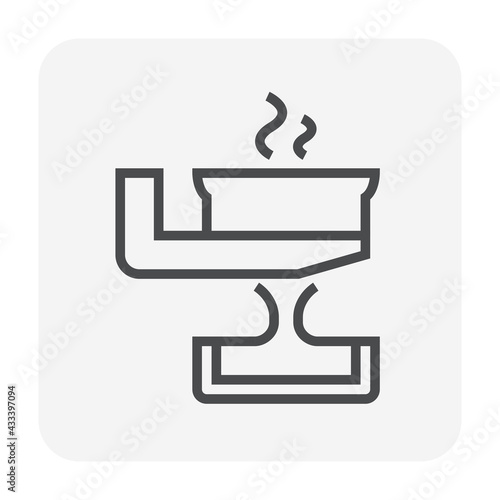 Casting process in metallurgy or metallurgical production industry vector icon. That manufacturing process in foundry, furnace or factory plant. To pouring hot liquid or molten metal into ingot mold.