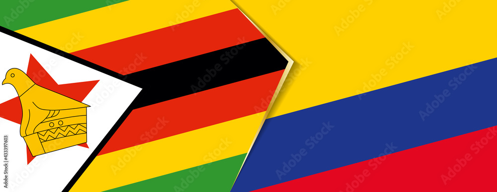 Zimbabwe and Colombia flags, two vector flags. Zimbabwe and Colombia flags, two vector flags.
