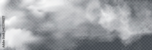 Fog or smoke isolated transparent special effect. White vector cloudiness, mist or smog background. Vector illustration