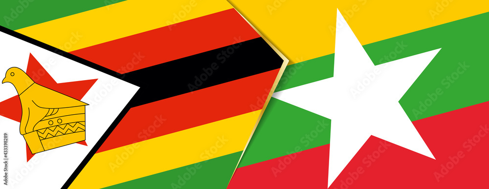 Zimbabwe and Myanmar flags, two vector flags. Zimbabwe and Myanmar flags, two vector flags.