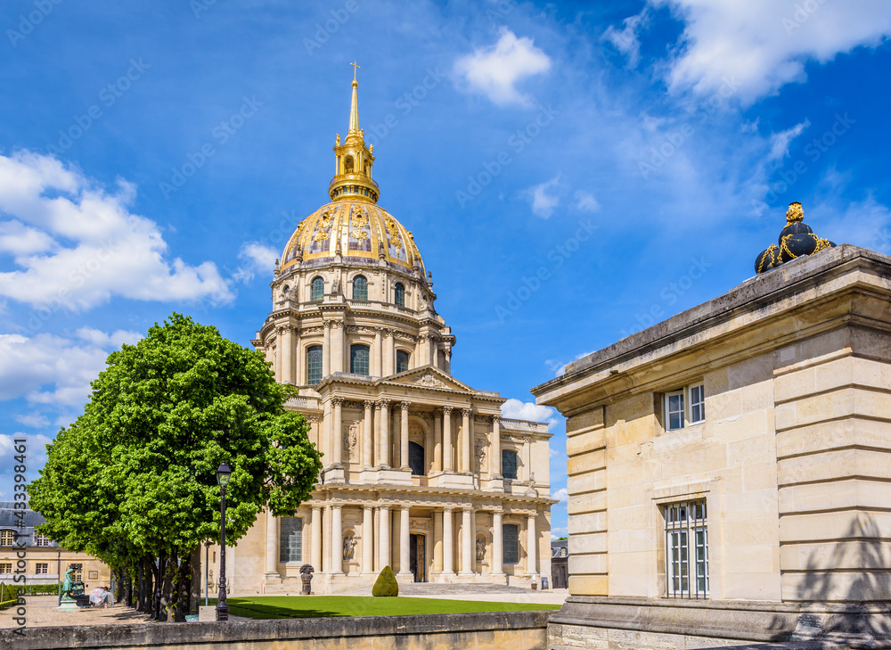 Facade of the Dome des Invalides in Paris, France
