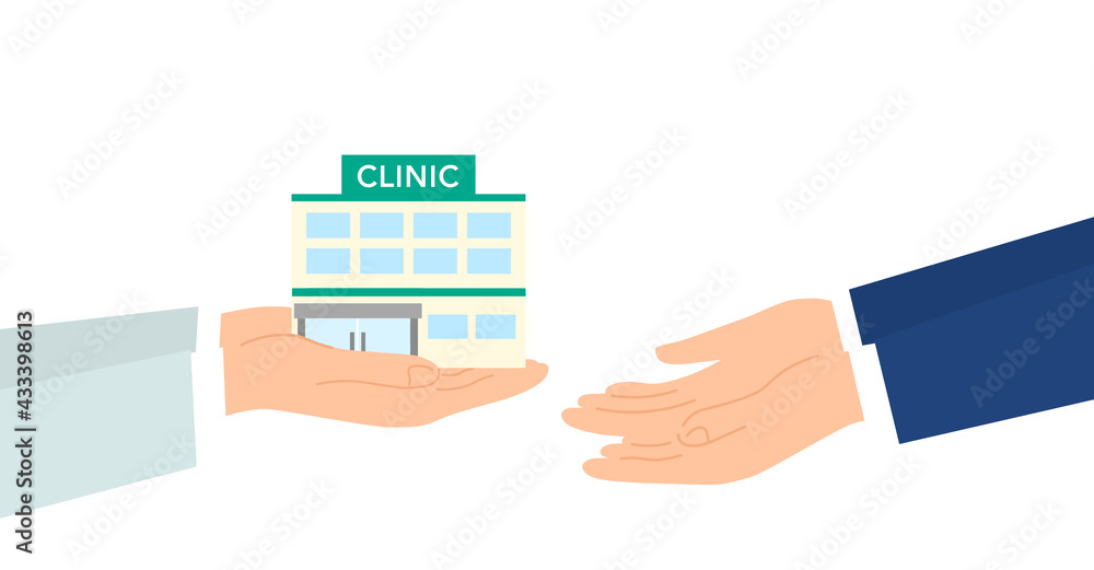 クリニックを受け渡す手 医業承継 医療継承のイメージイラスト 白バック ベクター Stock Vector Adobe Stock