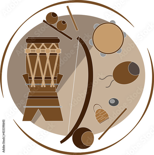 Set of capoeira instrument, instruments in a circle for web, t-shirt, flyer, clipart design, traditional capoeira orchestra, brasilian culture and art