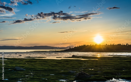 Sunset over the St Lawrence river near Riviere du Loup in Quebec  Canada 