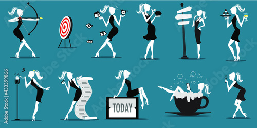 Woman doing activities - Icon Set silhouettes