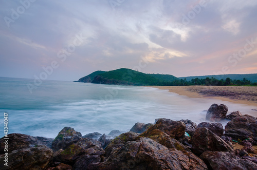 sunset over the sea in Vizag, India