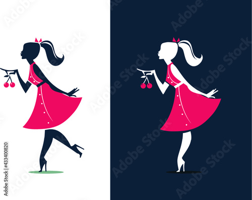 Woman Silhouette with cherries - Logo Design

