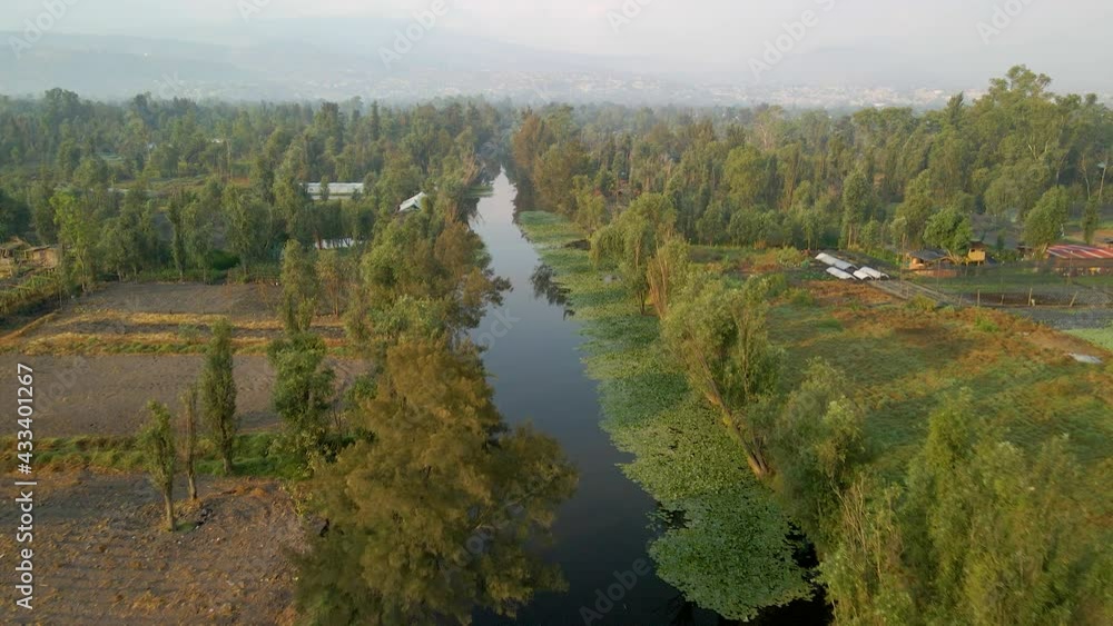 View of Xochimilco canals in Mexico city View of Xochimilco canals in Mexico city