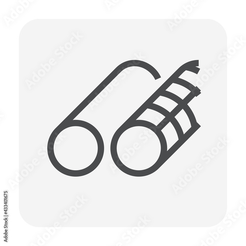 Rebar or reinforcement steel vector icon. Carbon or alloy product from metallurgy steel production. Round shape for tension in reinforced concrete structure, construction material. Editable stroke.