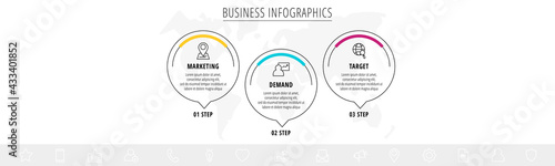 Wallpaper Mural Vector infographics three circles with arrows. Line business concept of 3 steps, options. Infographic template for diagram, web, banner, presentations, flowchart, content, levels, chart Torontodigital.ca