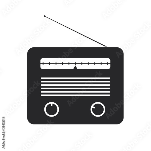 Black filled fm radio station vector icon isolated on transparent background. Symbol of listening to music or any other melody or sound and even news. Retro receiver with antenna.