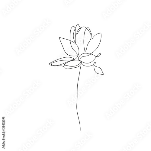 Flower One Line Drawing. Vector Abstract Flower Continuous Single Line. Trendy Minimalist Contour Drawing of Simple Flower. Continuous Line Art of Flower. Hand Drawn Floral Black Sketch.