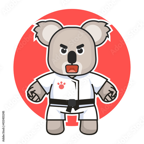 Karate koala bear in kimono. Koala martial arts logo. Modern vector illustration