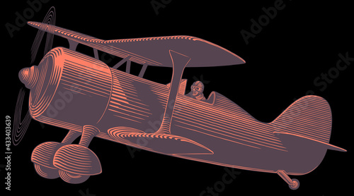 Airplane. Hand drawn engraving. Editable vector vintage illustration. Isolated on black background. 8 EPS photo