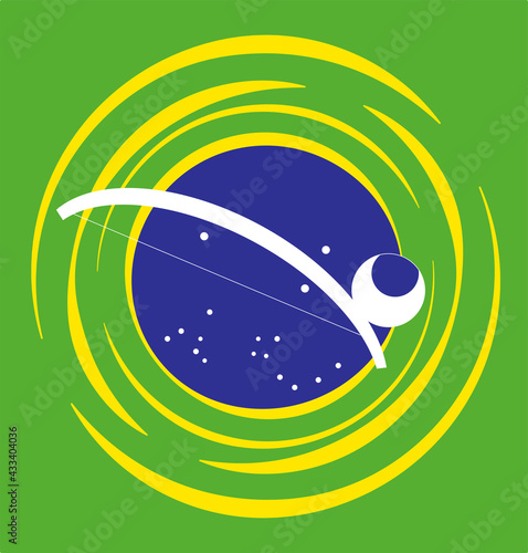 Berimbau with Brasil national flag vector design for web, t-shirt and flyer. Capoeira instrument with brasilian colors in green, blue, yellow, white