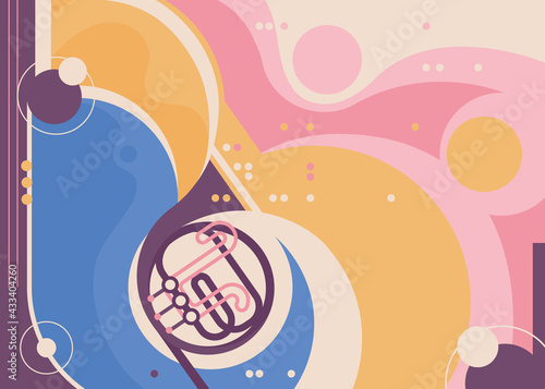 Abstract banner template with french horn. Flyer design for concert of classical music.