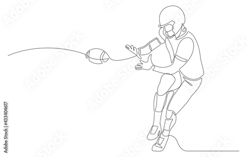 One single line drawing american football player.
