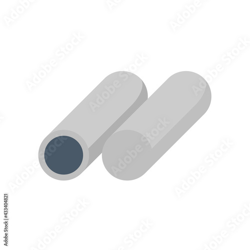 Metal steel rod bar and pipe vector icon. Round profile cross section shape. Alloy of iron from steel production industry and metallurgy for sawing, turning, milling, drilling and grinding to product.