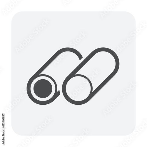 Metal steel rod bar and pipe vector icon. Round profile cross section shape. Alloy of iron from steel production industry and metallurgy for sawing, turning, milling, drilling and grinding to product.