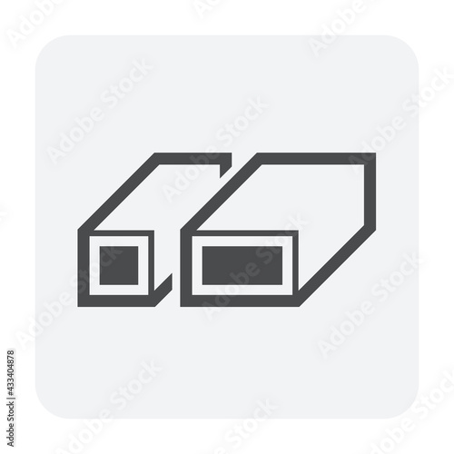 Steel product vector icon. Square profile shape and long.
Alloy of iron consist of carbon and high tensile strength. 
Use as beam, frame, girder or structure in engineering construction industry.