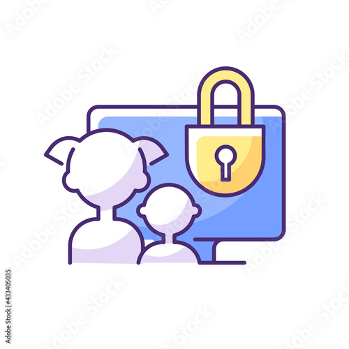 Parental control RGB color icon. Purchase restrictions for children. Kids profiles. Prevention from watching age-inappropriate content. Blocking specific movies and shows. Isolated vector illustration