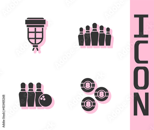 Set Billiard ball, pocket, Bowling pin and and icon. Vector