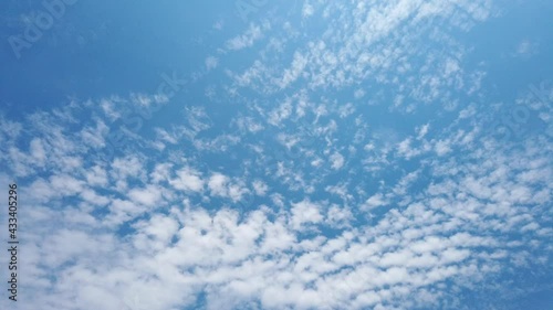 Time Lapse of beautiful sunny blue sky background with white fluffy clouds and cirrus cloudscape skyline motion on bright daylight horizon in beautiful tropical summer season 
