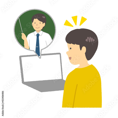 Boys studying online on a computer