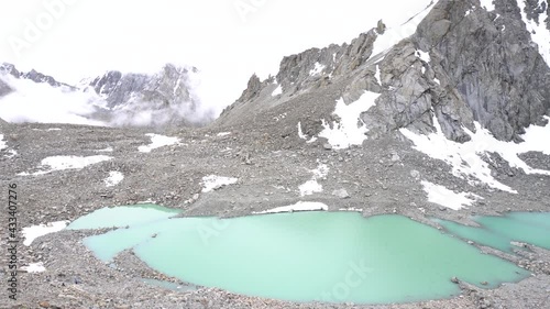 The Gauri Kund mountain lake during the ritual kora (yatra) around sacred Mount Kailash. Ngari scenery in West Tibet. Sacred place for Buddha pupils. Place of prayer, calm and meditation.