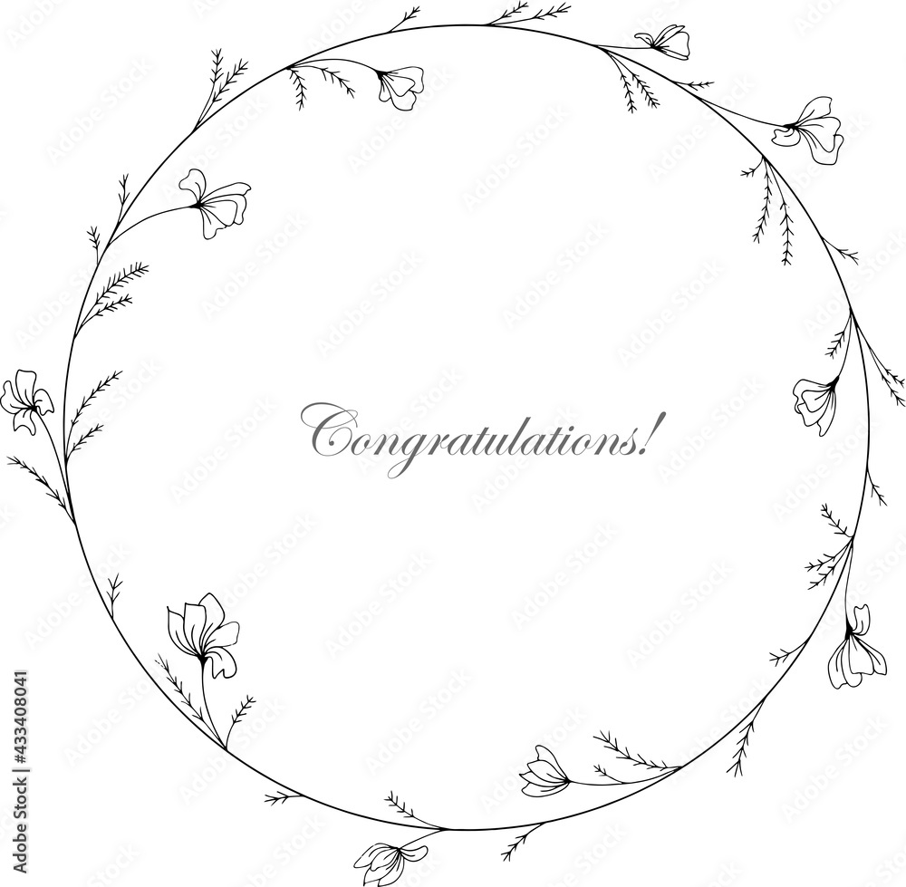 floral frame for your design. Vector frame, congratulations on your birthday. Hand-drawn floral wreath