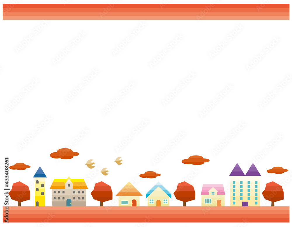 シンプルな街並みと都市の風景イラスト ベクターイラスト 秋の景色 シンプルな街並みと都市の風景イラスト ベクターイラスト 秋の景色