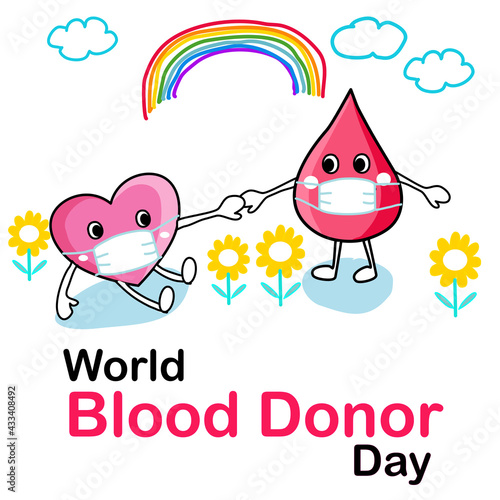 world blood donor day in covid cute hand drawn cartoon vector