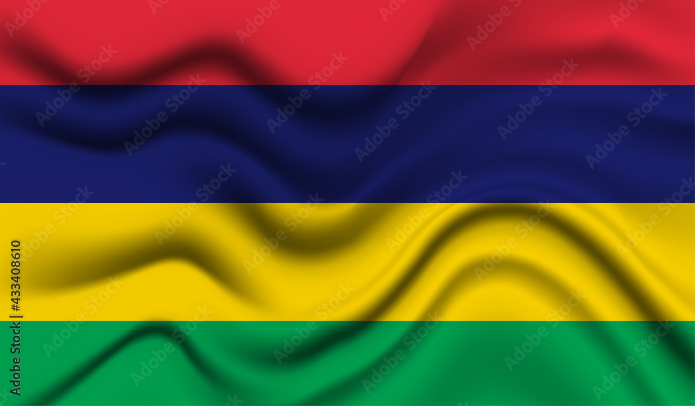 Abstract waving flag of Mauritius with curved fabric background. Creative realistic waving flag of Mauritius vector background Abstract waving flag of Mauritius with curved fabric background. Creative realistic waving flag of Mauritius vector background