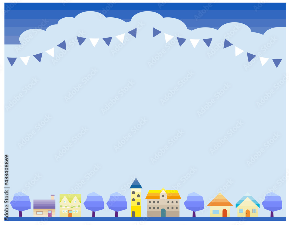 シンプルな街並みと都市の風景イラスト　ベクターイラスト　冬の景色