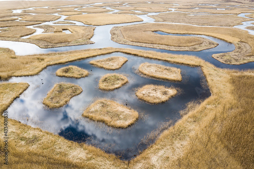 Aaerial view of signs in Engure lake (birds nesting area), Latvia.