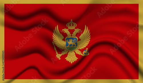 Abstract waving flag of Montenegro with curved fabric background. Creative realistic waving flag of Montenegro vector background