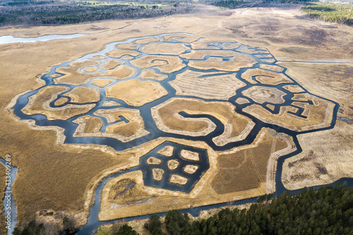 Aaerial view of signs in Engure lake (birds nesting area), Latvia.