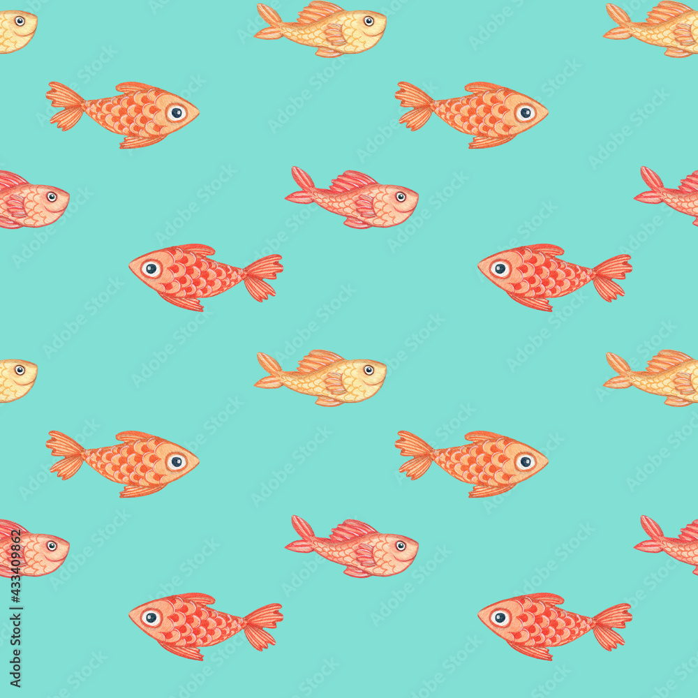 Swimming cartoon goldfish pattern Swimming cartoon goldfish pattern