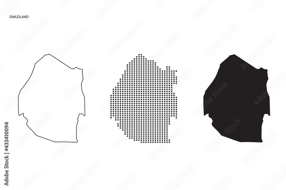 3 versions of Swaziland map city vector by thin black outline ...