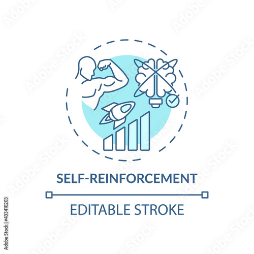 Self reinforcement blue concept icon. Personal motivation for work efficiency. Skill improvement. Self control idea thin line illustration. Vector isolated outline RGB color drawing. Editable stroke